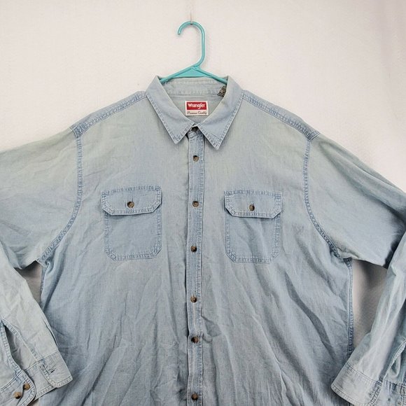 Wrangler Shirt Men's Long Sleeve Button Up Collared Denim Blue Extra Large - Picture 7 of 12